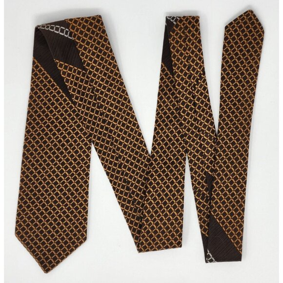 Rockabilly Geometric Necktie Tie Orange Brown Polyester 55"L 3"W VTG MCM Retro - Picture 4 of 8
